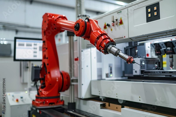 Fototapeta Robot arm is working smartly in the production department 