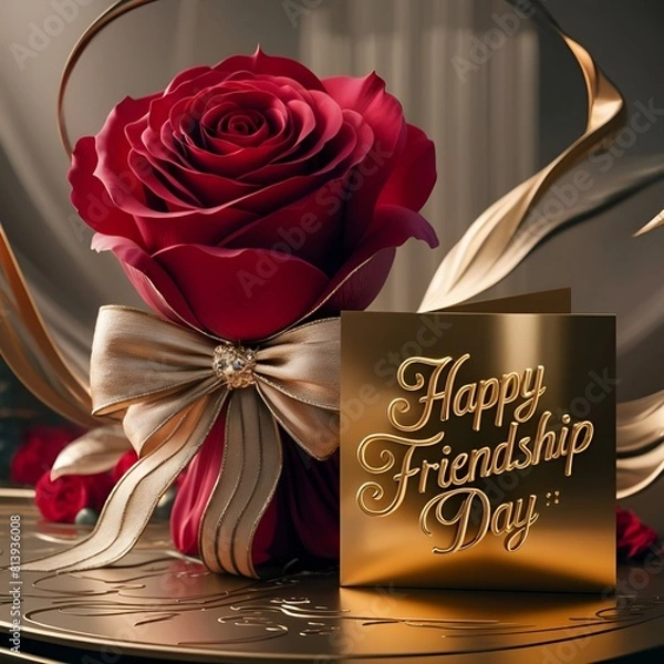 Obraz The background of Happy Friendship Day features a red rose and love.