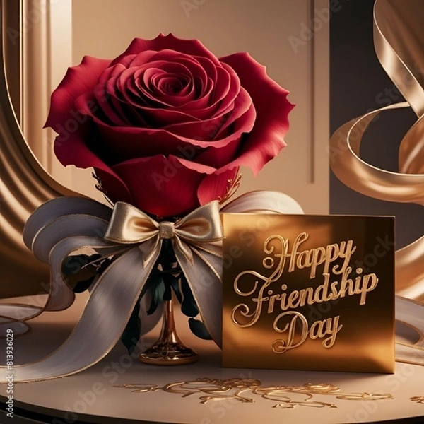 Obraz The background of Happy Friendship Day features a red rose and love.