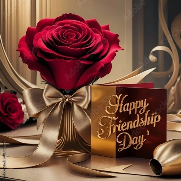 Obraz The background of Happy Friendship Day features a red rose and love.