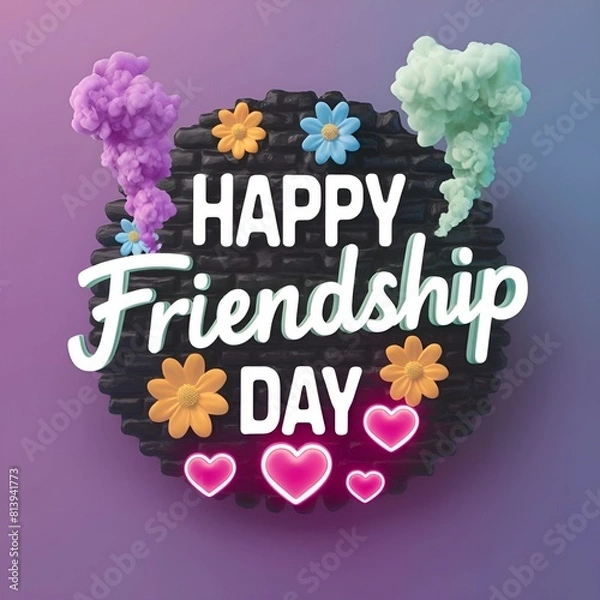 Fototapeta The background of Happy Friendship Day features colorful flowers and love.
