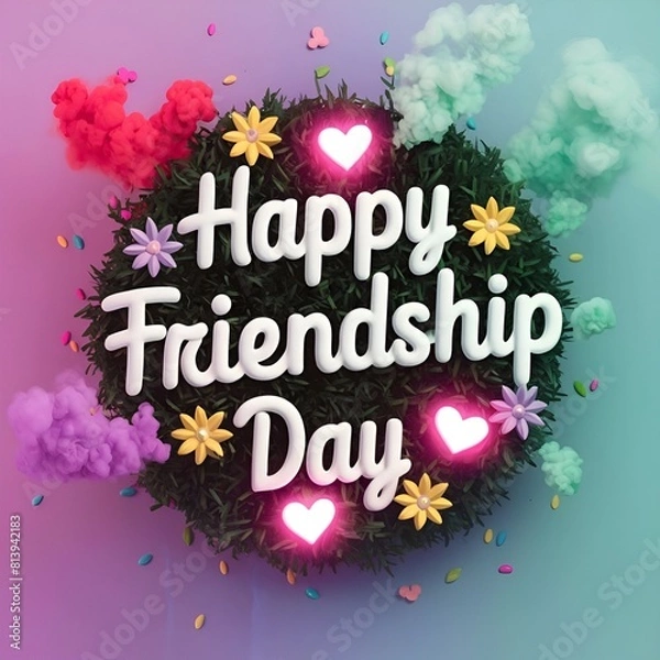 Fototapeta The background of Happy Friendship Day features colorful flowers and love.