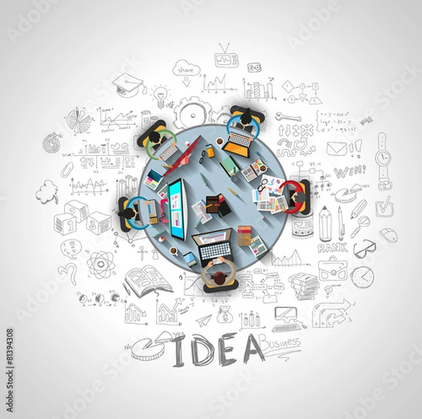 Fototapeta Infographics Teamwork with Business doodles Sketch background