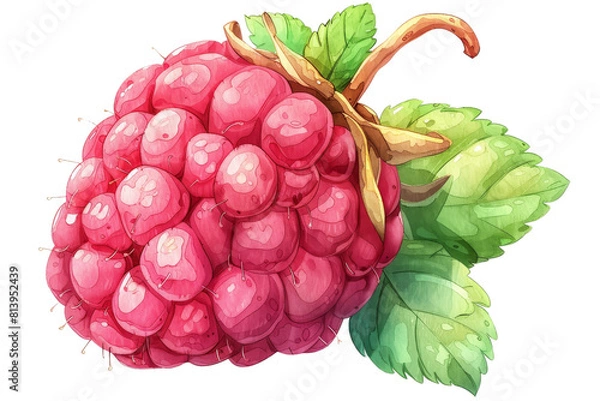Obraz A delicious, juicy raspberry. PNG watercolor transparent background 