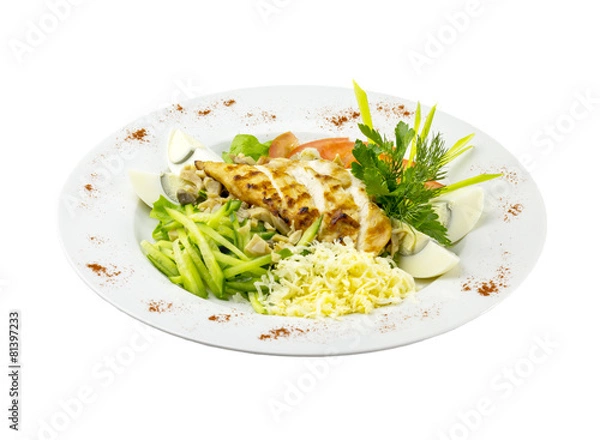 Fototapeta Salad with fresh vegetables and chicken grilled