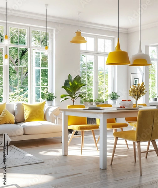 Obraz modern interior design, yellow and white color combination