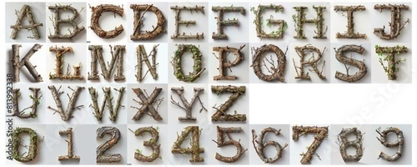 Fototapeta set of alphabet made from tree branches isolated on white