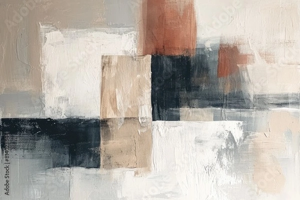Fototapeta abstract composition with a distressed and weathered texture. Miix of earthy tones such as browns, beiges, and hints of rust, along with darker shades of gray and black. rough, textured