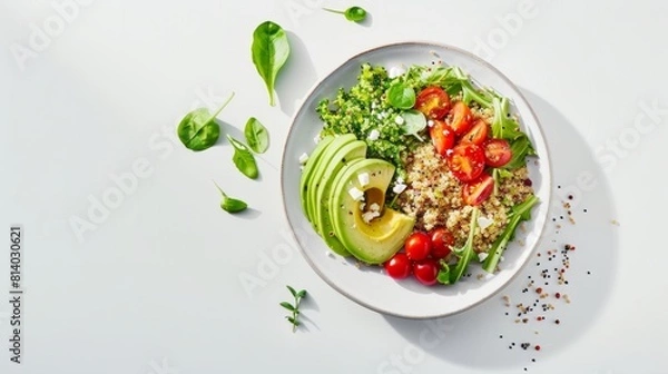 Fototapeta A plate of food with a salad, tomatoes, and avocado