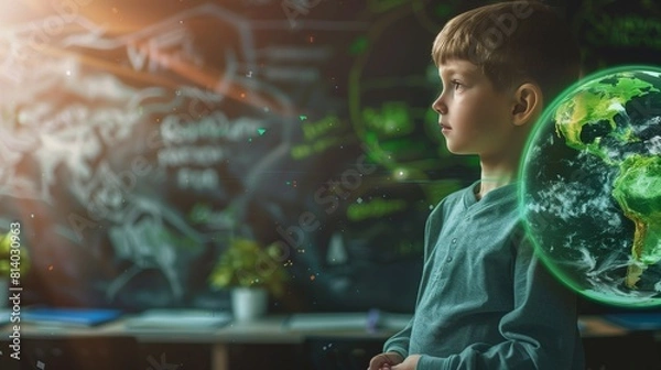 Obraz Young Boy Exploring Global Geography Through Augmented Reality