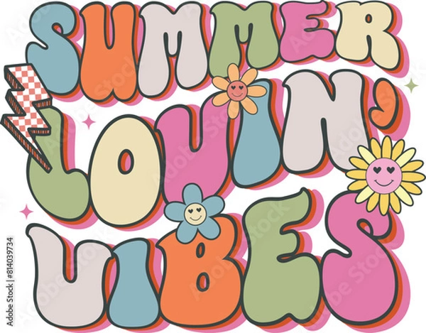 Obraz Summer lovin' vibes Retro Groovy T-shirt, Summer T-shirt Design, Summer Vibes, Beach Quotes, Beach Vibes, Summer Quote, 70s Retro, Ocean, Vacation Quotes, Cut Files For Cricut and Silhouette