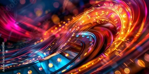 Obraz Entwined Lights in a Casino Machine: A Captivating Invitation to Risk. Concept Casino Lights, Entwined Motifs, Risky Invitations, High Stakes, Gambling Ambiance