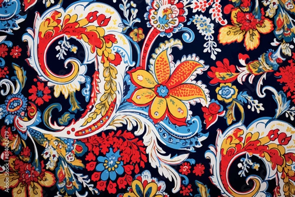 Fototapeta Ethnic floral zentangle, doodle seamless background. Beautiful doodle art flowers. Hand drawn herbal design elements. Multicolored pattern.