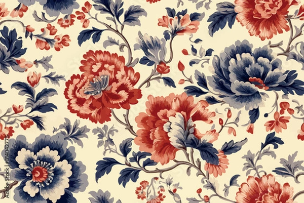 Fototapeta Ethnic floral zentangle, doodle seamless background. Beautiful doodle art flowers. Hand drawn herbal design elements. Multicolored pattern.