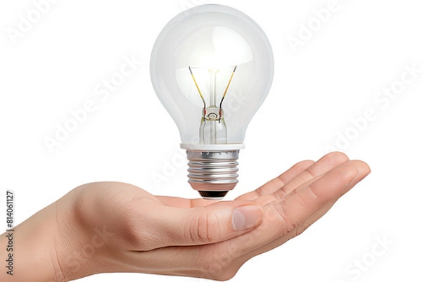Obraz Idea light bulb in hand isolated on black background.