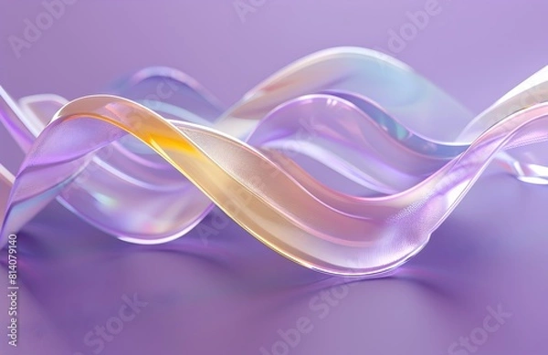 Fototapeta 3D render of colorful glass wavy line on purple background, abstract banner design with soft light and shadow effects
