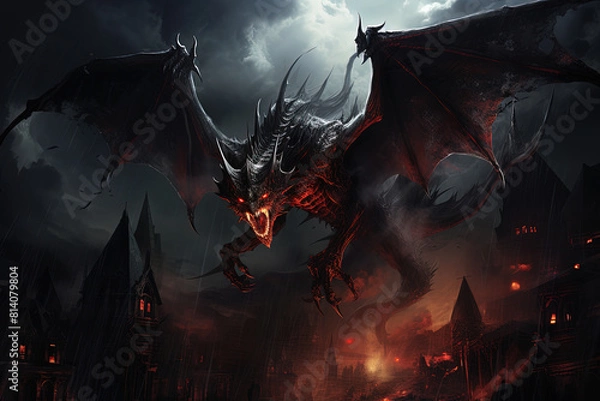 Obraz Winged beast with a medieval cityscape.