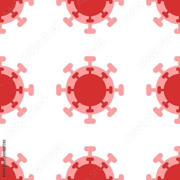 Fototapeta Seamless pattern of large isolated red coronavirus symbols. The elements are evenly spaced. Illustration on light red background