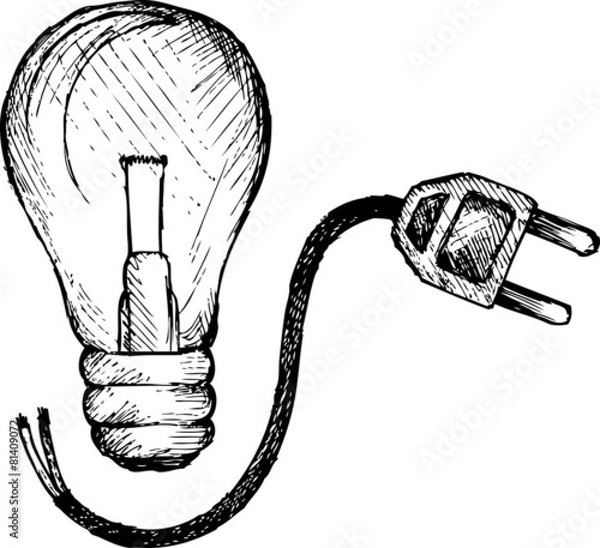 Obraz Light bulb and plug, doodle style, sketch illustration