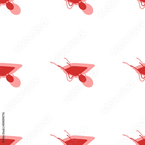 Fototapeta Seamless pattern of large isolated red garden carts. The elements are evenly spaced. Illustration on light red background