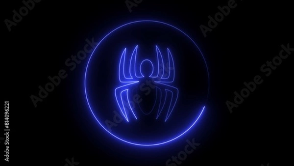Obraz Glowing neon line Poisonous spider icon isolated on black background.
