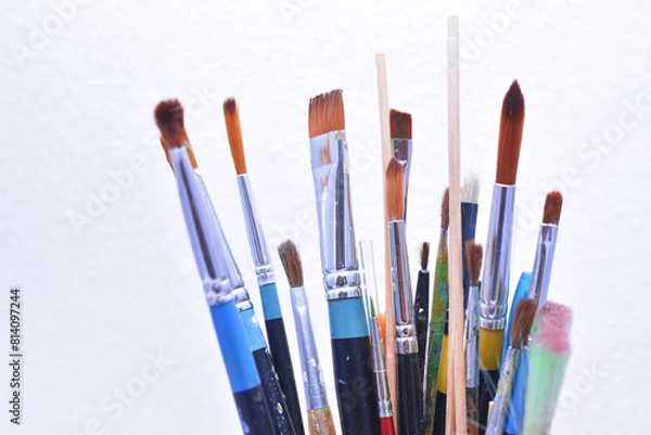 Fototapeta a set of dirty brushes and paintbrushes from having painted too much