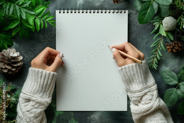 Fototapeta Hands with pencil ready to create on paper