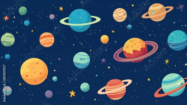Fototapeta Image of Planets, Space, Pattern Style, For Wallpaper, Desktop Background, Smartphone Cell Phone Case, Computer Screen, Cell Phone Screen, Smartphone Screen, 16:9 Format - PNG