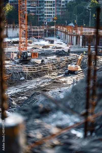 Fototapeta Construction Site, Building Workers, Construction Workers, Building Construction Process.