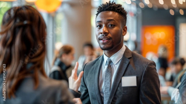 Fototapeta Energetic Internship and Career Fair with Diverse Students Networking. Professional Opportunities
