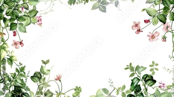 Fototapeta flowers floral border on white background with copy space for mock up idea, Generative Ai