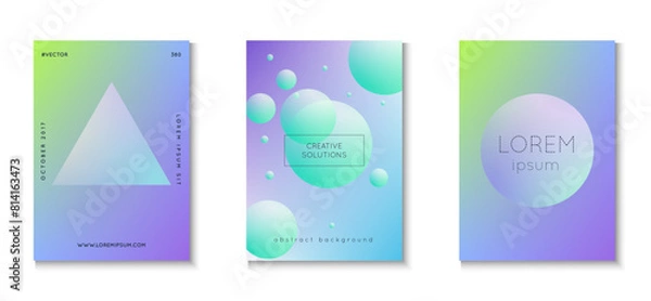 Fototapeta Minimal Shape. Blue Holographic Set. Creative Elements. Gradient Poster. Fluorescent Elegant Banner. Astronaut Space Collection. Triangle Background. Pink Minimal Shape