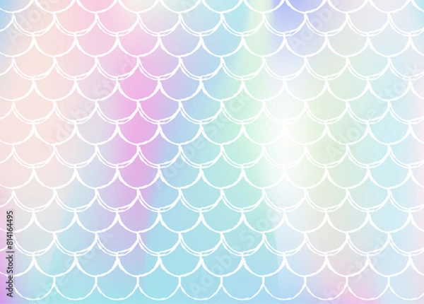 Fototapeta Gradient mermaid background with holographic scales. Bright color transitions. Fish tail banner and invitation. Underwater and sea pattern for girlie party. Vibrant backdrop with gradient mermaid.