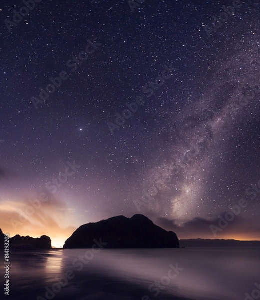 Fototapeta piha lion rock with milky way stars and a high tide 