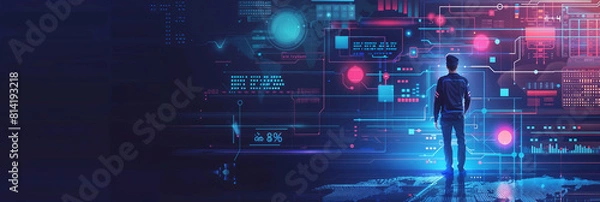 Fototapeta Data science and engineering, digital technology, futuristic tech background