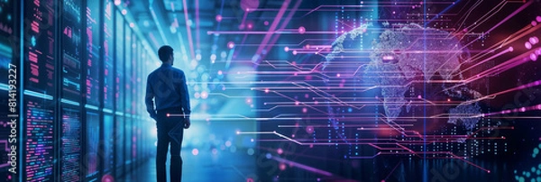 Fototapeta Data science and engineering, digital technology, futuristic tech background