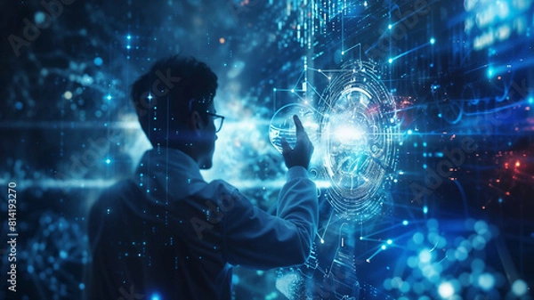 Fototapeta Data science and engineering, digital technology, futuristic tech background