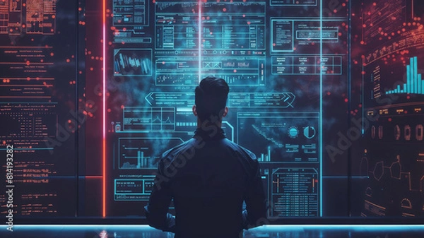 Fototapeta Data science and engineering, digital technology, futuristic tech background