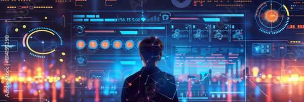 Fototapeta Data science and engineering, digital technology, futuristic tech background.