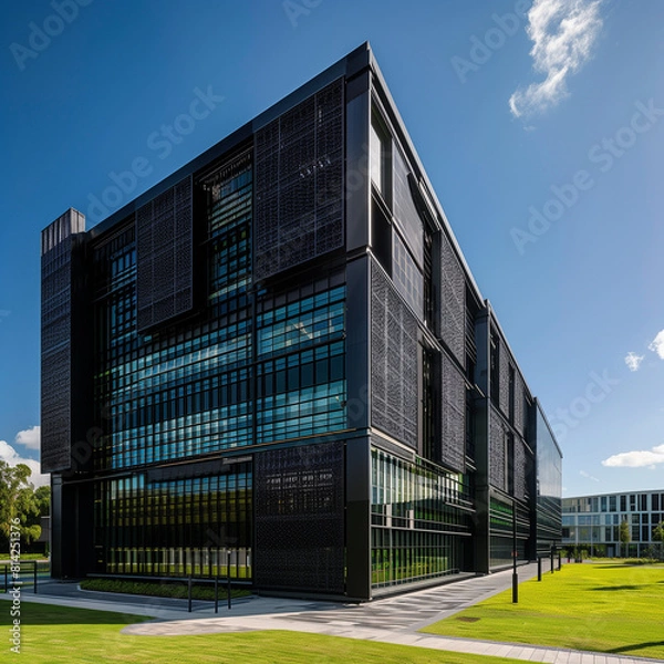 Fototapeta Building-Integrated Photovoltaic Facade on a New High-Rise: Modern Energy Solutions
