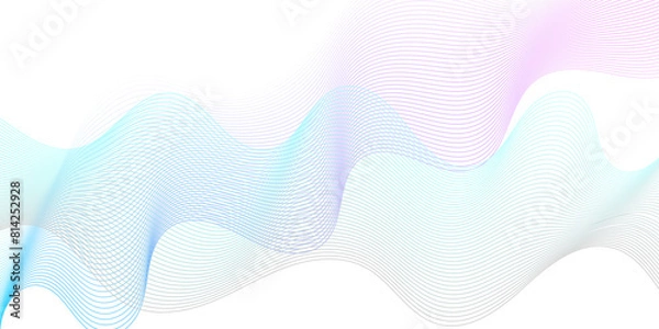 Fototapeta Vector abstract blue digital blend wave lines technology background. Modern minimal gradient white flowing wave lines and glowing moving lines. Futuristic technology and sound wave lines background.
