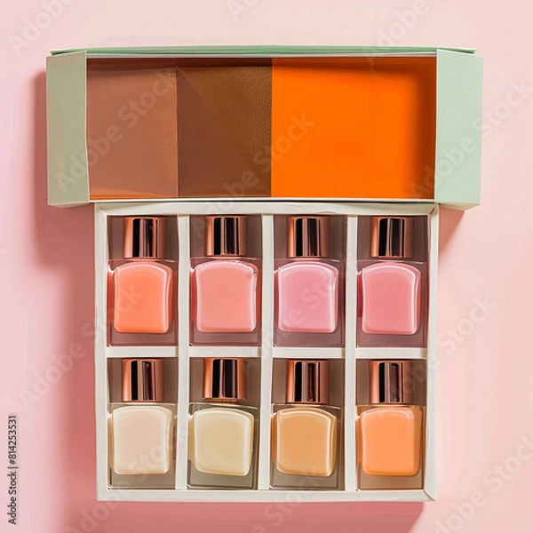 Fototapeta The aesthetic photography of nail polish product with packaging box, that can use for your promotion.