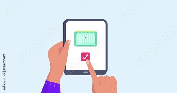 Fototapeta Image of hands using tablet with travel icons