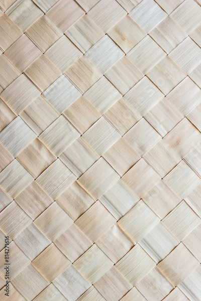 Fototapeta Texture of woven birch bark rug. Folk crafts concept. Handmade creativity. Vertical banner