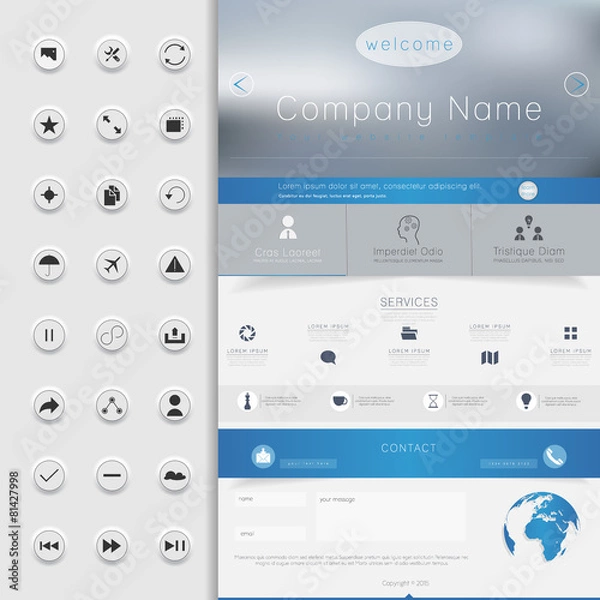 Fototapeta One page website design template. All in one set for website des