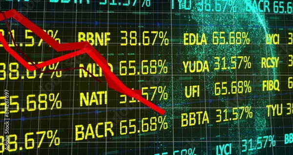 Fototapeta Image of data processing over black background