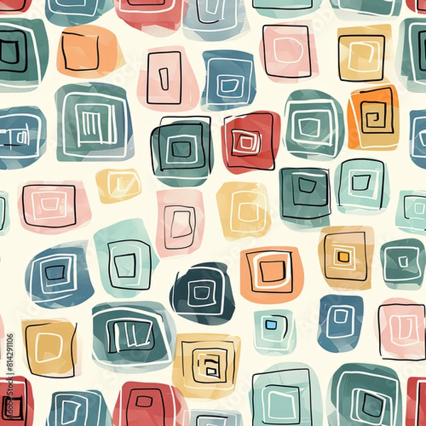 Fototapeta Seamless doodle pattern, colorful with pastel colors, digital paper for printing, graphic design, product designs, stickers and many more.	
