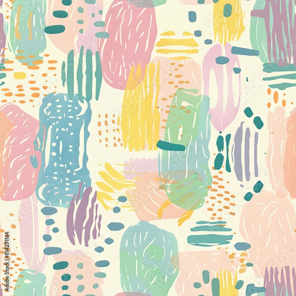 Fototapeta Seamless doodle pattern, colorful with pastel colors, digital paper for printing, graphic design, product designs, stickers and many more.	
