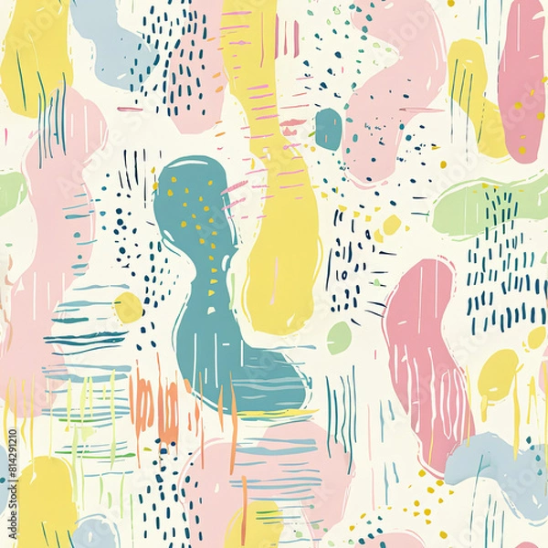 Fototapeta Seamless doodle pattern, colorful with pastel colors, digital paper for printing, graphic design, product designs, stickers and many more.	
