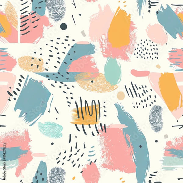 Fototapeta Seamless doodle pattern, colorful with pastel colors, digital paper for printing, graphic design, product designs, stickers and many more.	

